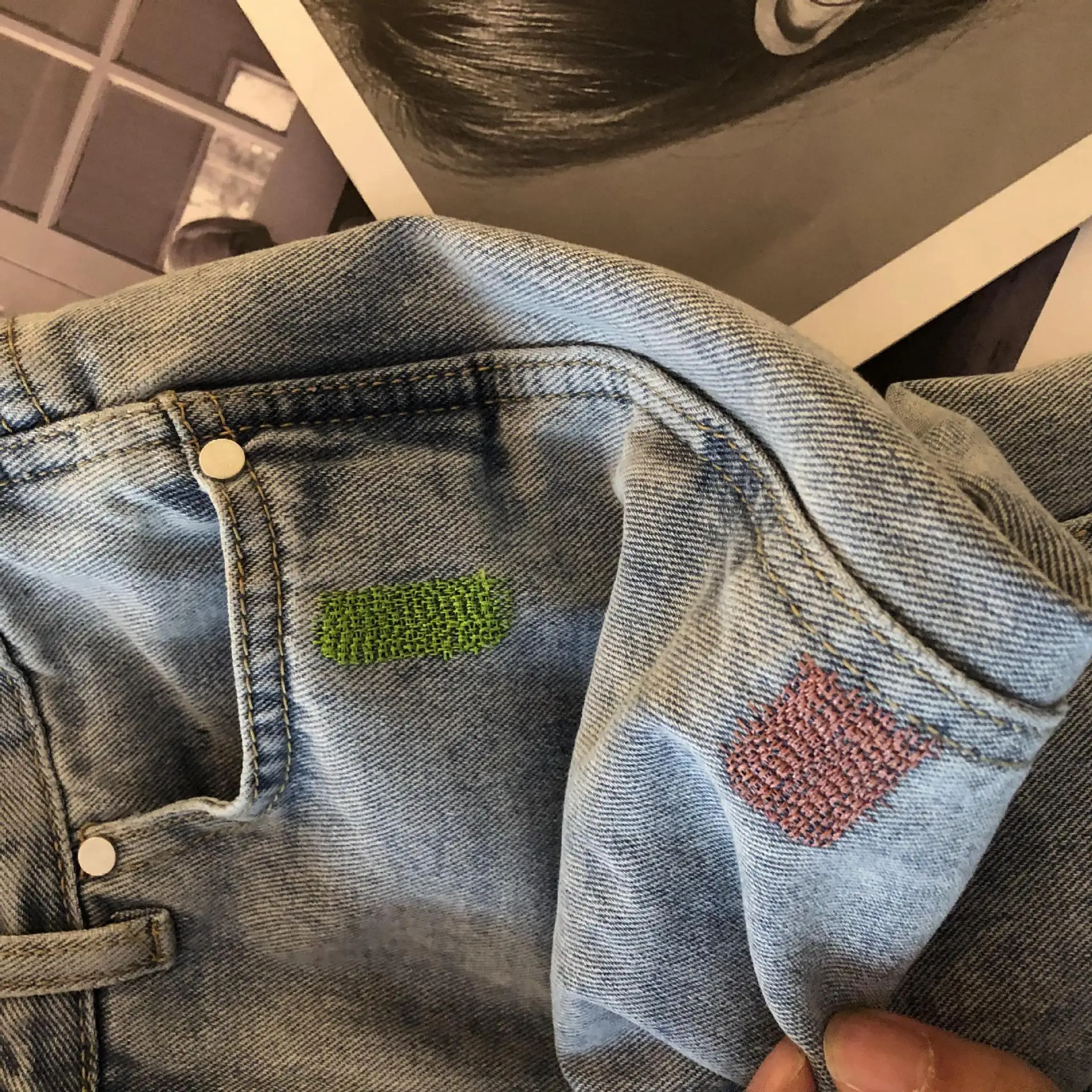 

TVVOVVIN Spring Embroidered Washed Do Old Jeans High Waist Loose Female Casual All-match Straight Split Denim Trousers Q3KE