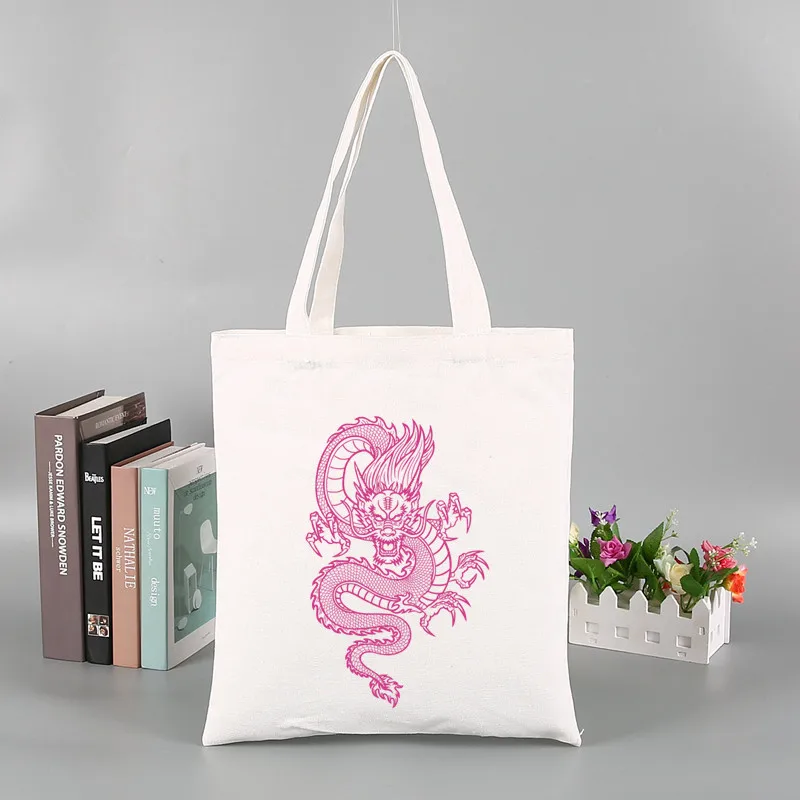 

Dragon Printing Punk Gothic Style Shopping Bag Eco Canvas Cotton Shopper Bolsas De Tela Bag Shoping Reusable Sacolas