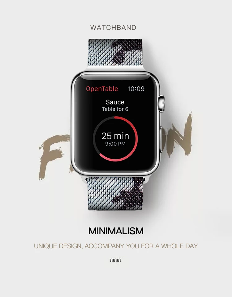 Камуфляжная серая Миланская петля для Apple Watch Series 3 38 мм 42 мм магнитный ремешок металлический браслет полосы 40 мм 42 мм для Iwatch 4