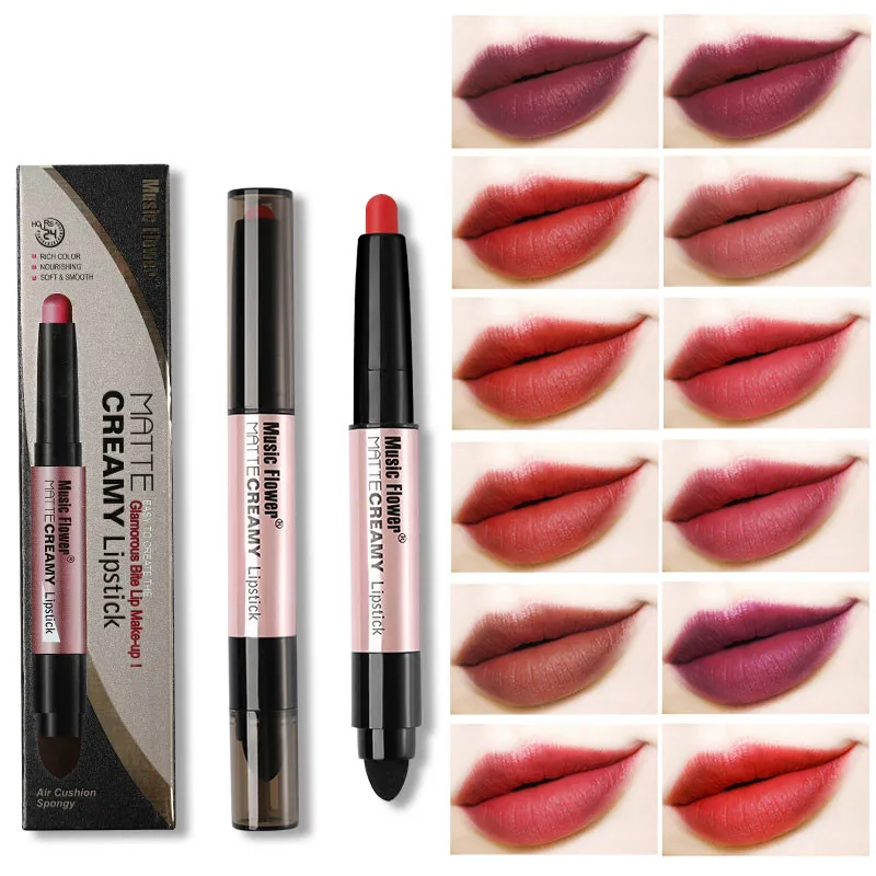 Бархатная матовая помада с губкой 12 цветов водостойкая стойкая для губ косметика