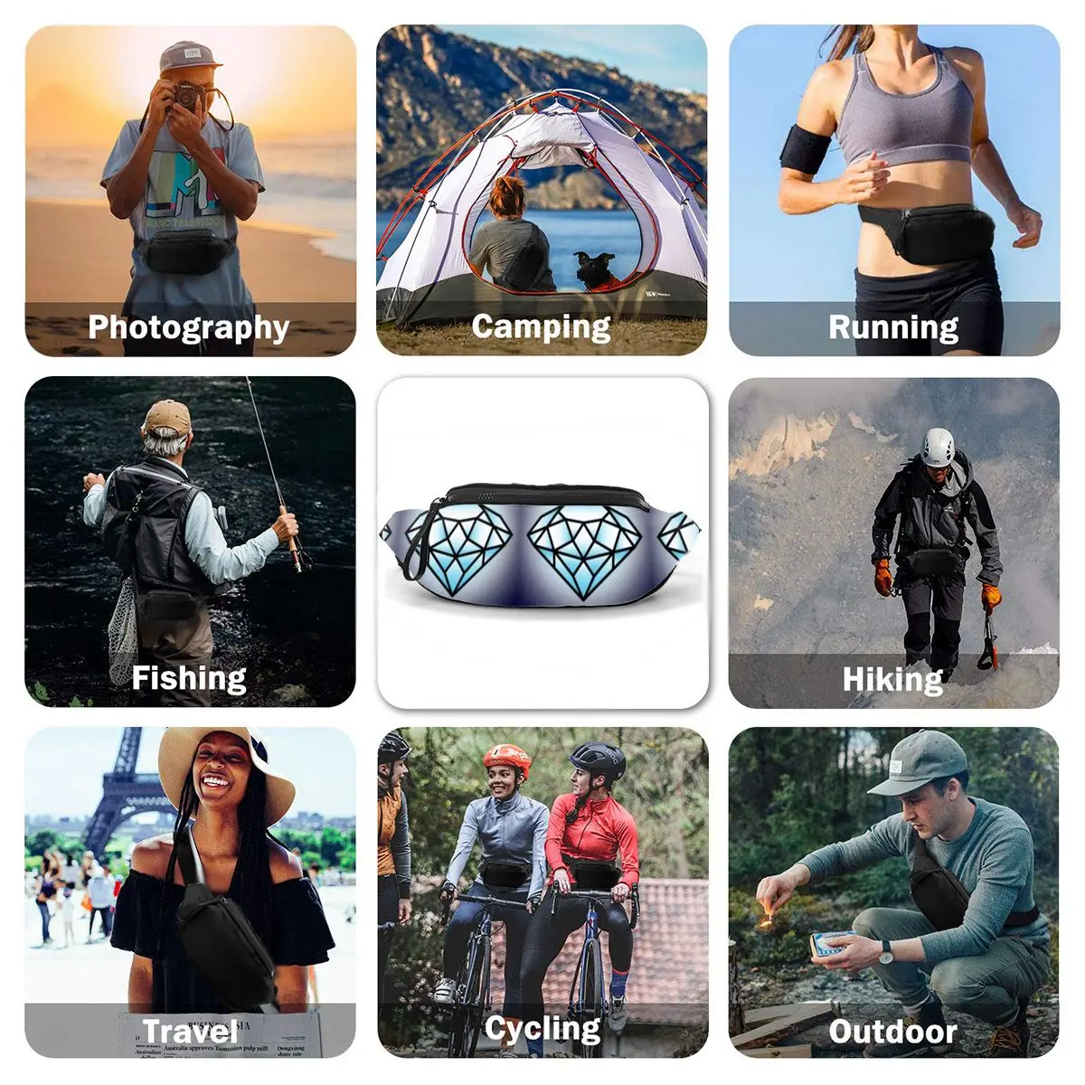 

Diamond Waist Bag Female Jogging Waist Pack Fashion Polyester Bag