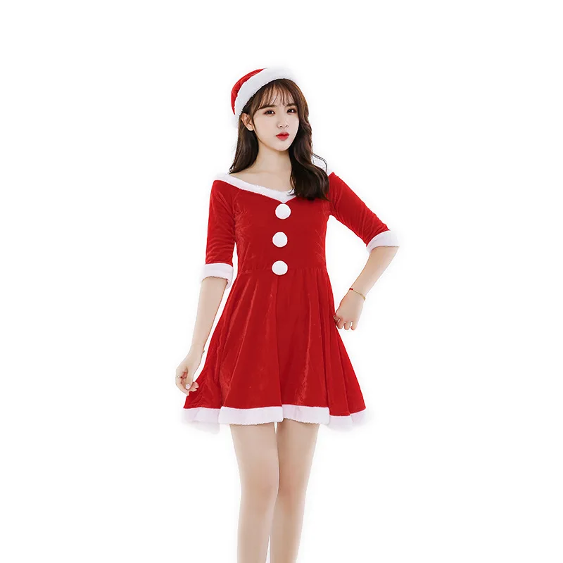 

Christmas Women Ladies Dresses Xmas Holiday Dress Santa Sexy Female Family Matching Party New Red Velvet Merry Christmas Dresses