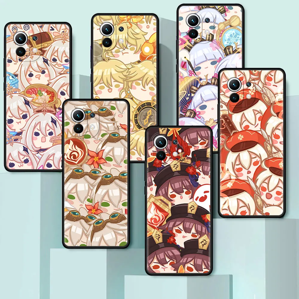 

Genshin Impact Cute Case For Xiaomi Mi 11 Lite 5G 10T Pro 9T Note 10 9 SE A2Lite CC9 CC9E 8Lite 10S 11T Black Soft Phone Cover