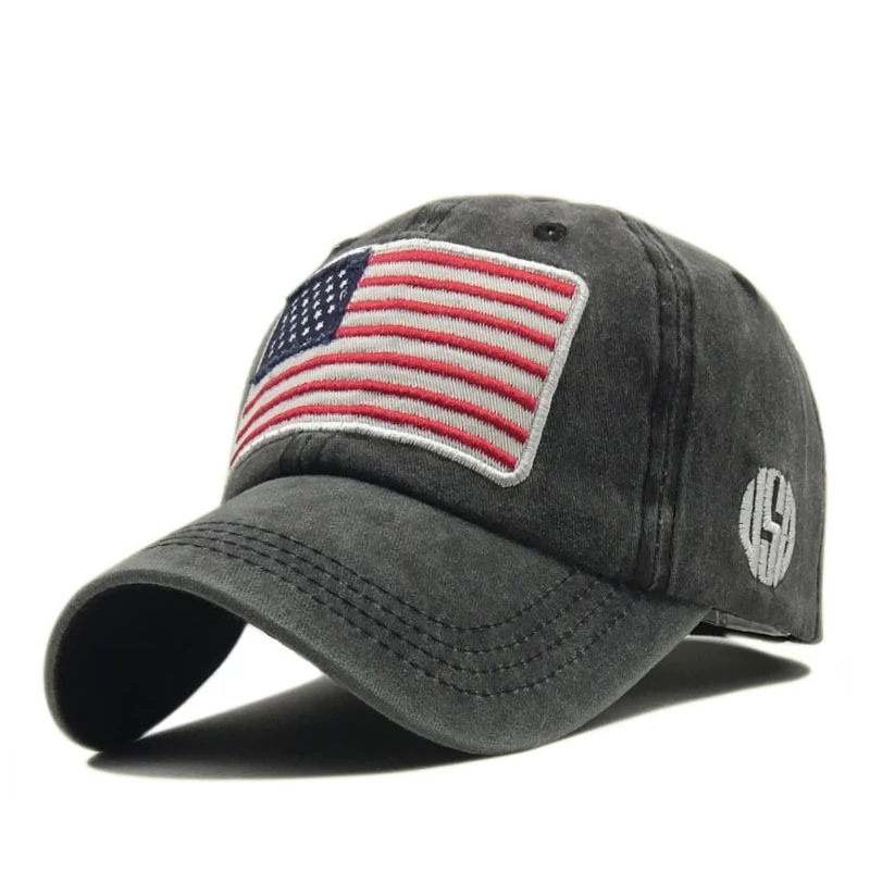 Black Бейсбольная кепка с флагом США для мужчин Snapback шляпа промытая хлопчатобумажная бейсболка кости Повседневная шляпа от солнца американская вышитая Кепка Homme - Цвет: Black