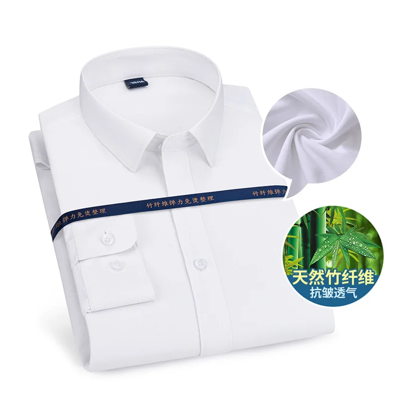 Business Stripes Printing New Bamboo Fiber Non-iron Casual Pure Color Longsleeve Shirt for Men Slim Fit Shirt Men Korean Clothes