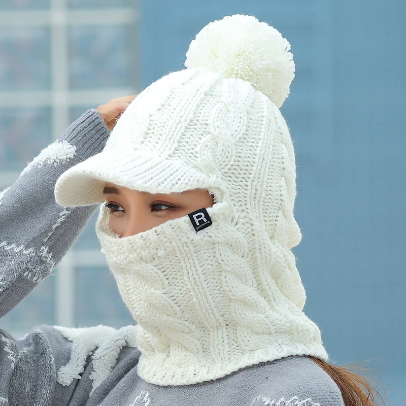 Winter Hat Women girl Warm Skullies Beanies Hat Face Neck Protection Balaclava Mask Gorras Bonnet Knitted Hat Ski Cap