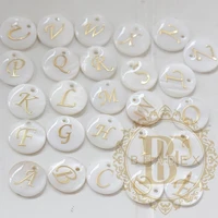 natural shell with alphabet charm alphabet letter round 15mm b202