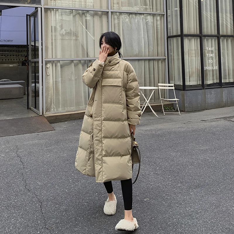 

High Quality Winter 90% White Duck Down Jacket Women Long Thick Stand Collar Coat Female Woman Clothes Doudoune Femme WPY4641