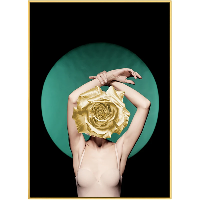 

Light luxury Figure Painting Nordic Green Plant Flower wall art Canvas Painting Gold Wall picture For livingroom Home Decor