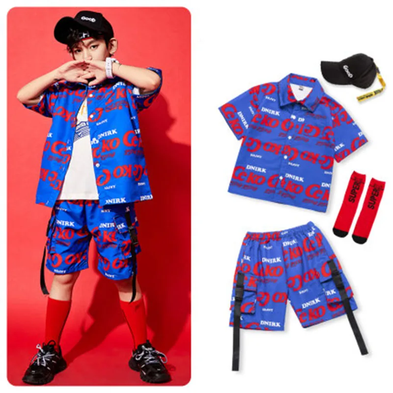 

2020 New Children Street Wear Short Sleeved Hiphop Suit Ballroom Hip Hop Dance Costumes For Kids Performance Stage Outfits