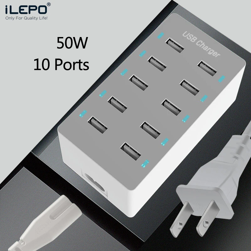 

50W USB Charger 5V2.4A 10 Ports Multiple USB Desktop Charging Station Multi Port Device Fast Charger For iPhone Xiaomi Samsung