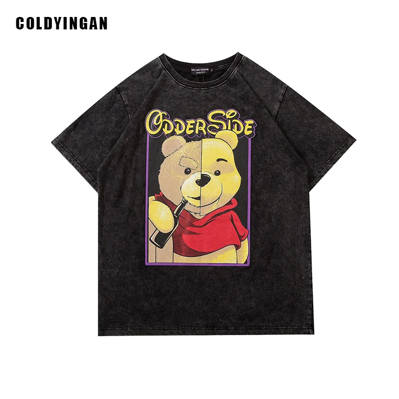 

ColdYingan Cute Cool Bear Print Men's T-shirt Streetwear Top Short Sleeve Harajuku T Shirt Make Old Retro Hip Hop Unisex T-shirt