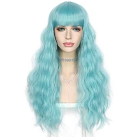 long machine made synthetic fringe wig simulated scalp light blue bang wig heat resistant fiber wig cosplay drag queen party