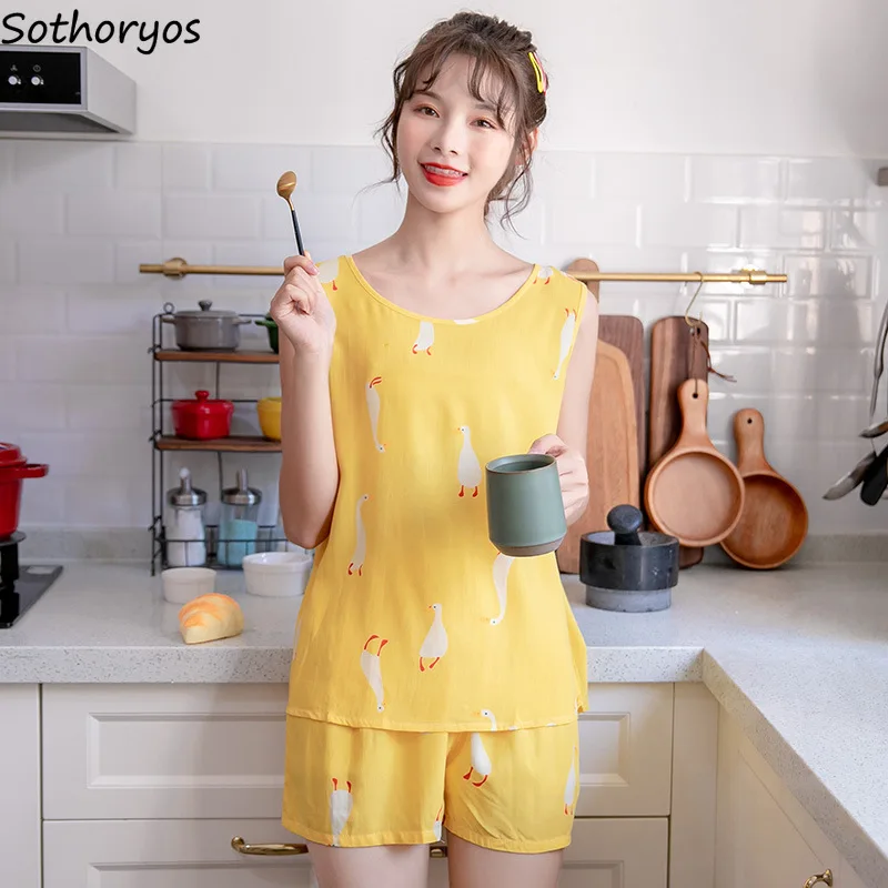 

Женское безрукавная Пижама наборы для ухода за кожей красочные с принтом милые девушки для ношения дома Мягкие шорты для женщин высокое кач...