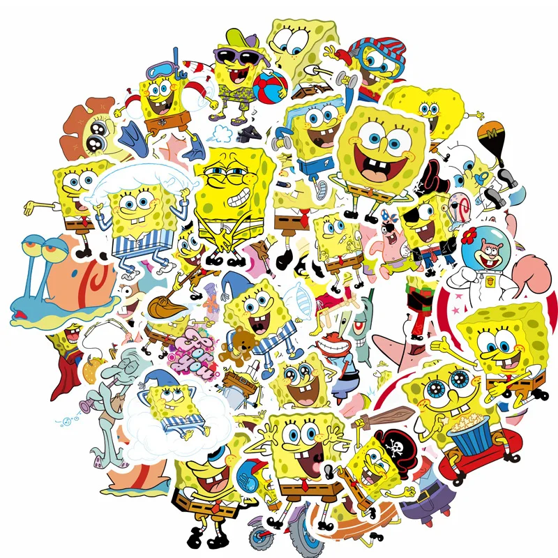 

50PCS/Pack Anime Cartoon Funny SpongeBobs Graffiti Sticker Luggage Phone Skateboard Deco DIY Waterproof Cute Stickers Gift Toy