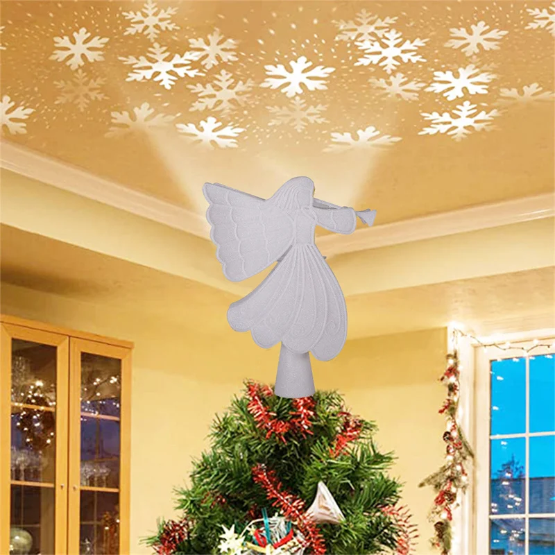 

White Angel Projection Lamp Snowflake Christmas Tree Top Ornaments Xmas Decoration Christmas Tree Topper Home Navidad 2022