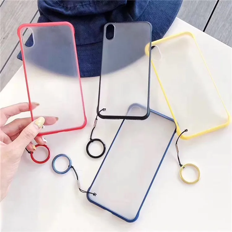 Бескаркасный Прозрачный матовый Жесткий Чехол для iPhone X XS MAX 8 7 Plus защитное кольцо