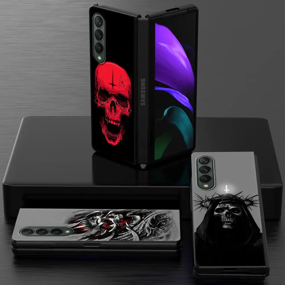 

Case For Samsung Galaxy Z Fold3 5G Hard Plastic Slim Cover Ultra-thin anti-drop For Galaxy Z Fold 3 Shell Satanic Skull dark