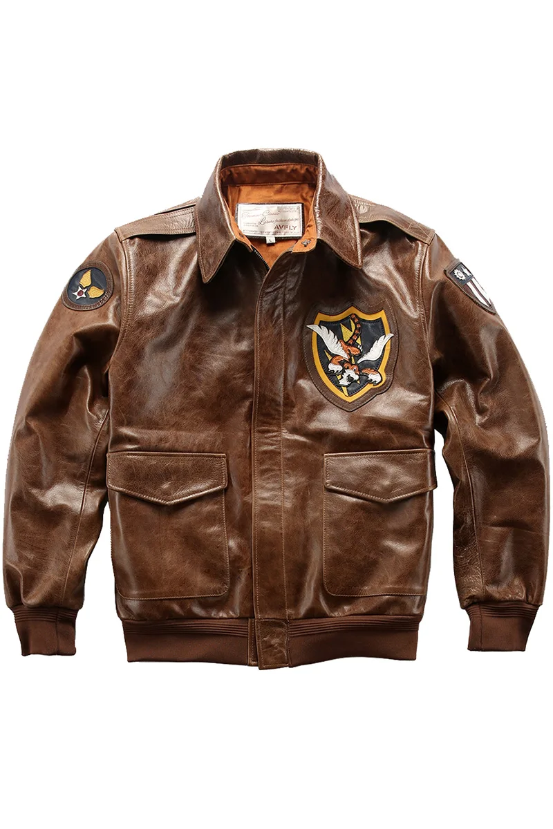 

2021 men's flight US militaly air force pilot with ptaches genuine cow leather coat men bomber jacket male