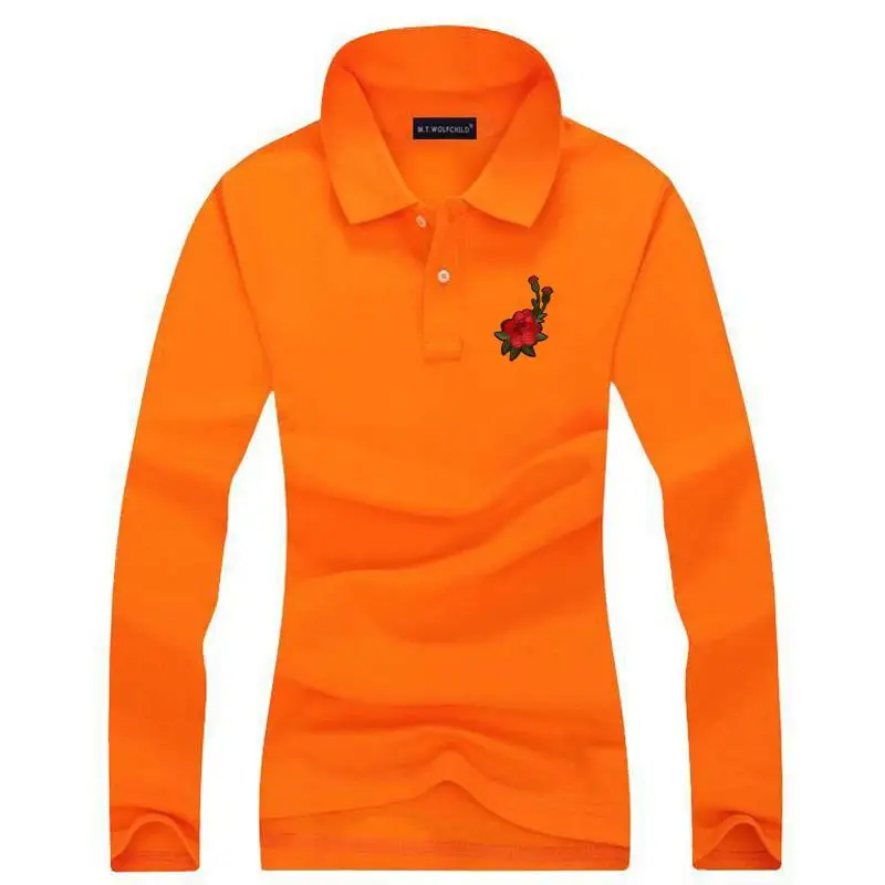 Женские рубашки поло с вышивкой повседневные дизайнерские облегающие топы из 100%