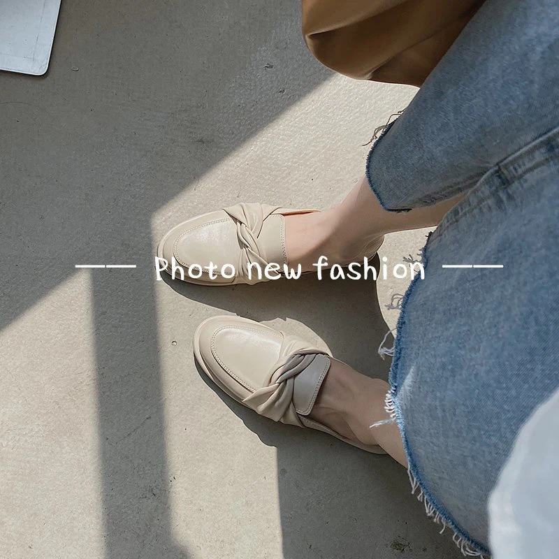 

Cover Toe Loafers Shoes Woman 2021 Slippers Flat Pantofle Luxury Slides Low Platform Female Mule New Designer Mules Basic Rubber