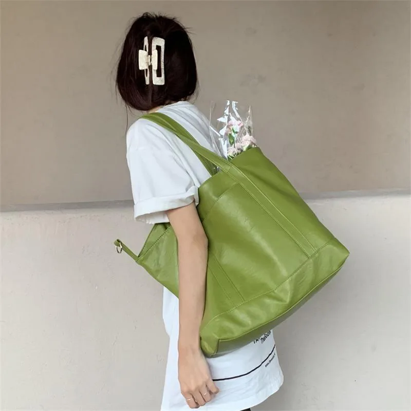

Large Capacity Women Top-handle Bags High Quality Solid Color Leather Shoulder Shopper Bags for Women 2021 Designer Sac A Main