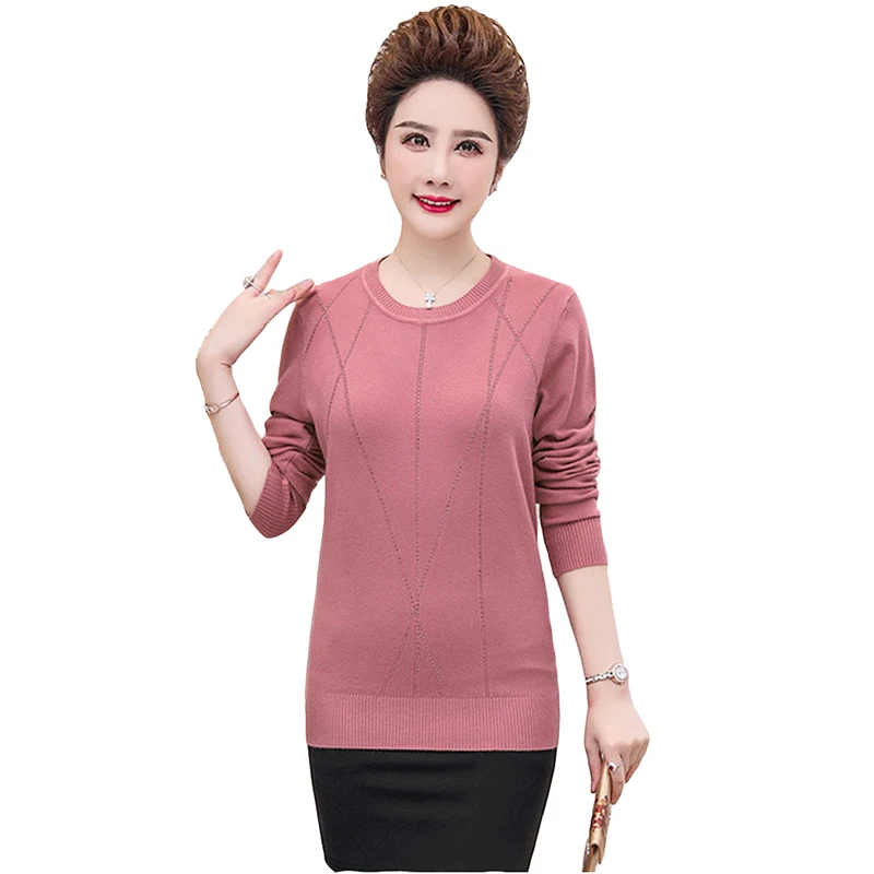 

Fashion knitted sweater middle aged women spring autumn long sleeve O-neck undershirt female large size pullover sweaters 3225