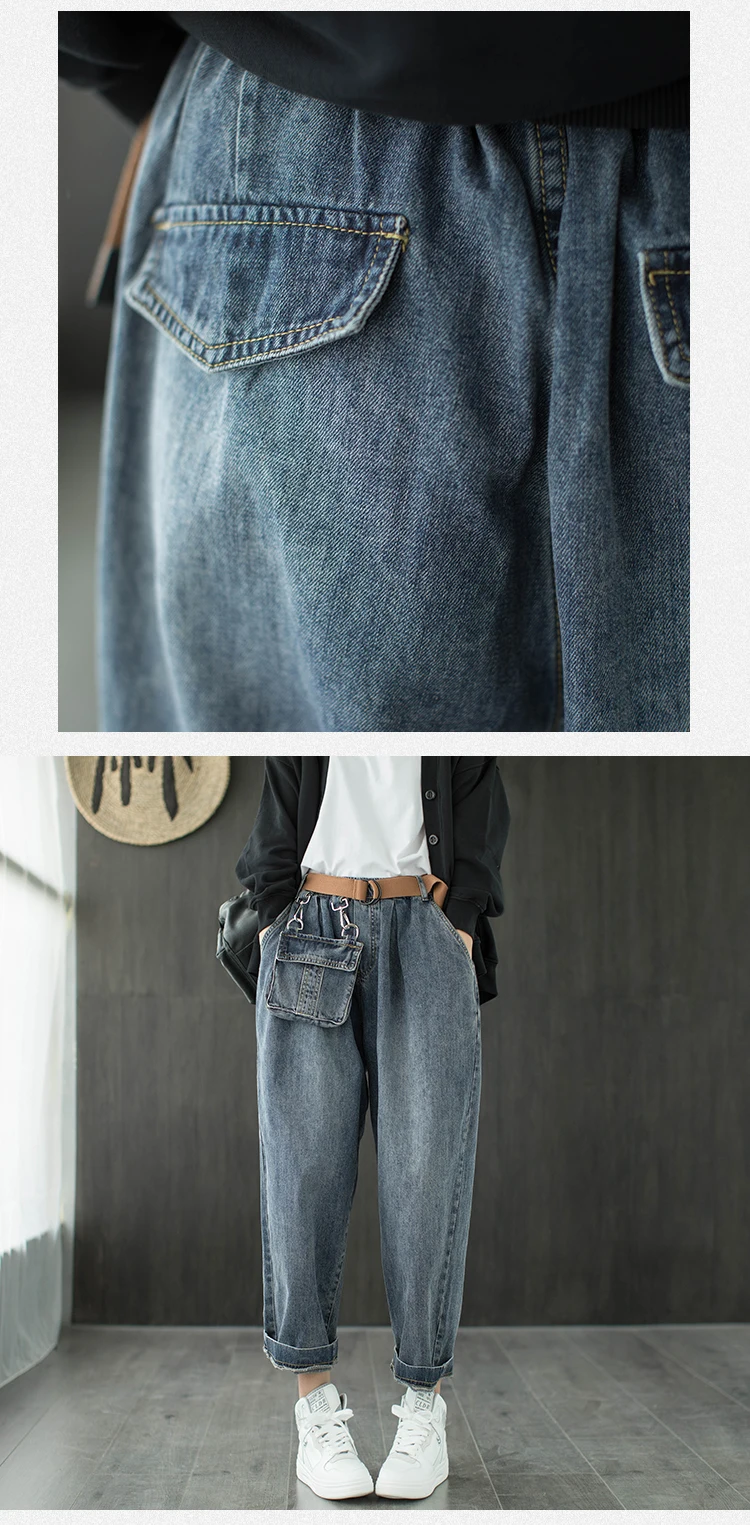 

Women"s Vintage Pocket design casual slim denim pants with pockets female trousers