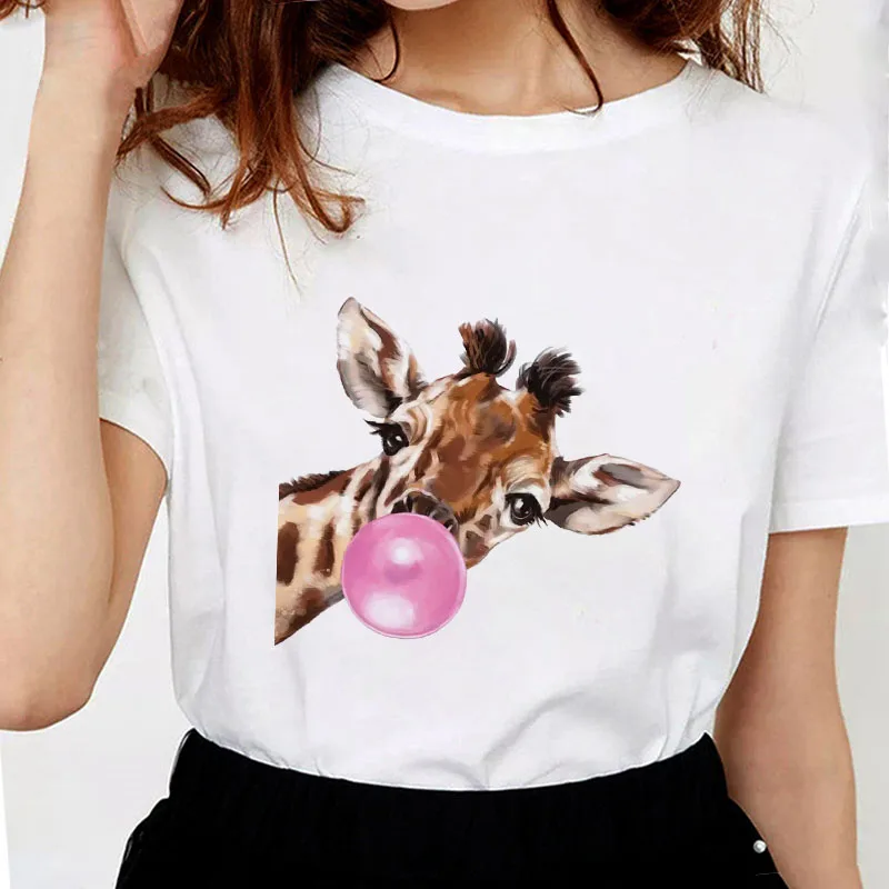 

Tshirt Women 2021 Hot Summer Female T-shirt Bubble Gum French Bulldog Print Streetwear Clothes Graphic Tee Shirt Femme Retro Tee