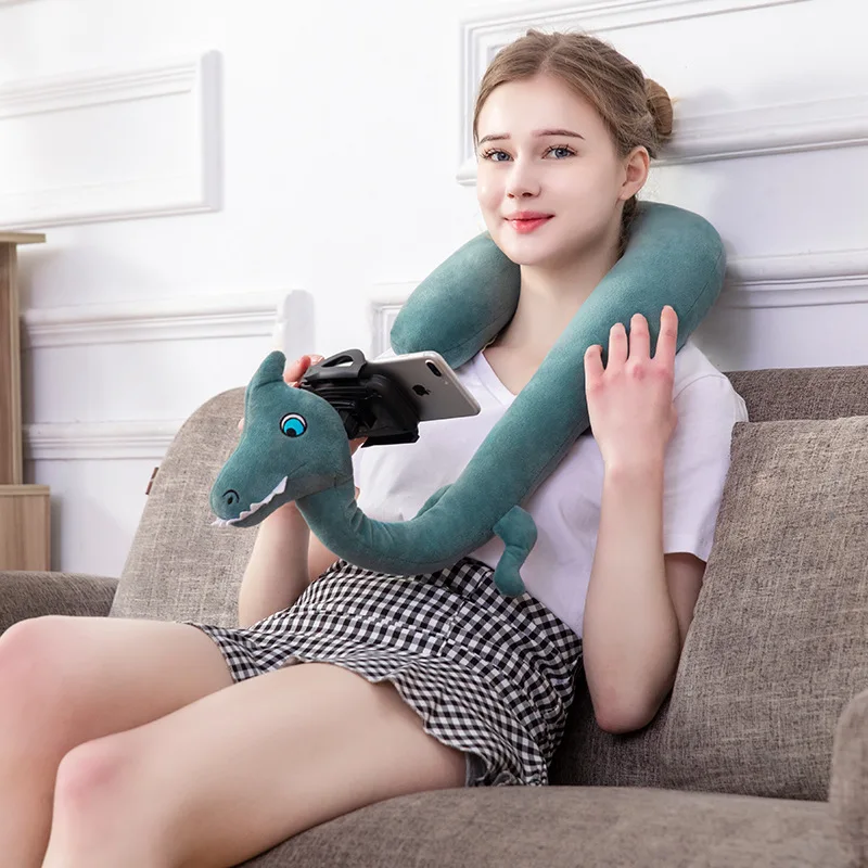 

Travel Pillow with Mobile Phone Holder Lazy U Shape Neck Support Pillow with Flexible 360 Degree Rotating Mobile Holde