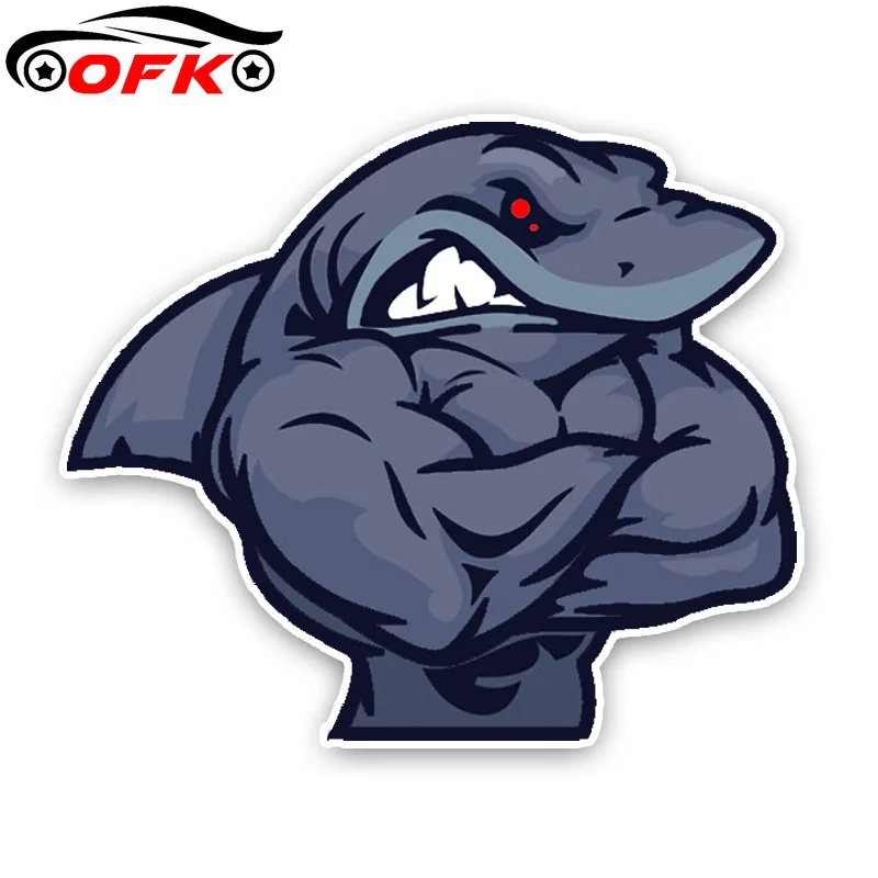 

Interesting Angry Cartoon Muscle Shark Colored PVC Car Sticker Bumper Window Graphic Decoration 13.4*11.3CM