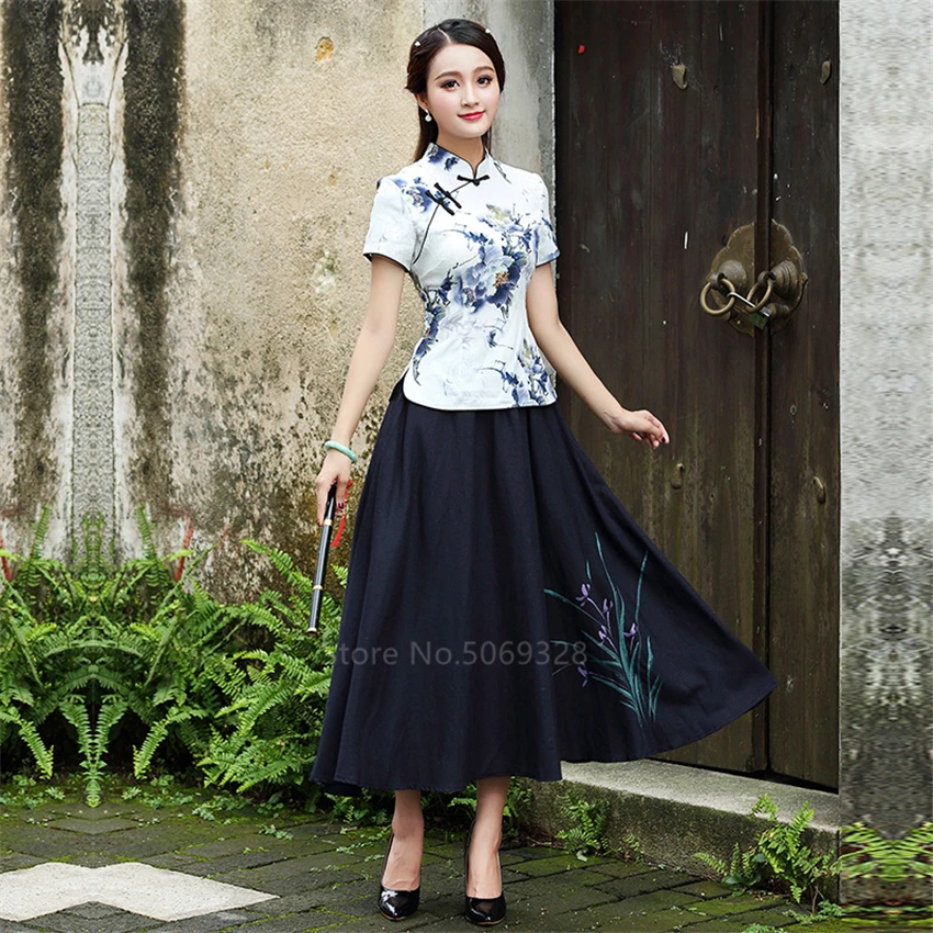 Китайский традиционный Топ чонсам рубашки для женщин плюс размер 4XL Qipao цветочный
