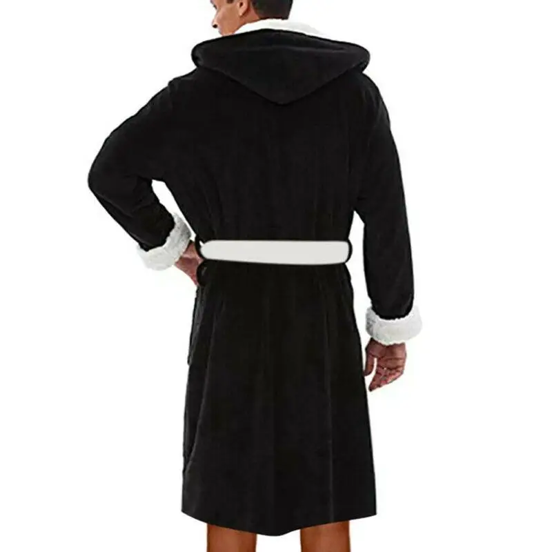 

Mens Soft Fleece Hooded Bathrobe Towel Lined Lounge Wear Dressing Gown Robe