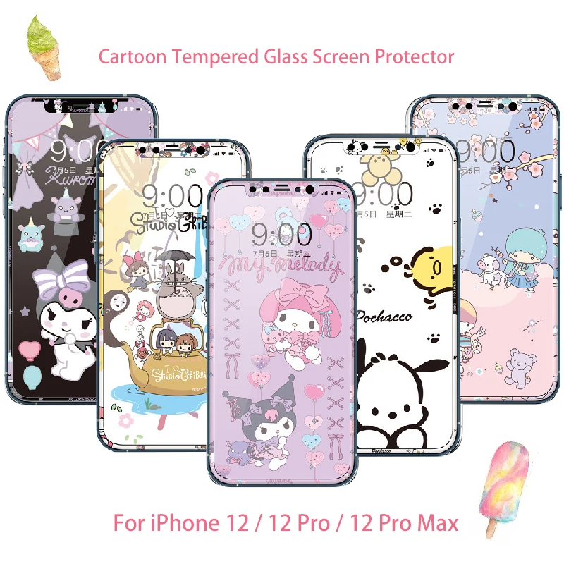 

Мультяшное закаленное стекло для защиты экрана для iPhone 12 Pro Max, милая 3D Защитная пленка с закругленными краями для телефонов iPhone 12