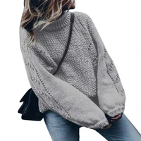 solid color half high collar knitted sweater womens autumn winter hollow out long sleeve pullover sweater casual knitwear