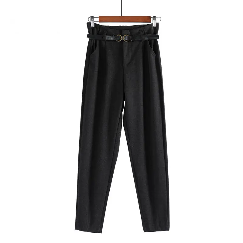 Брюки-шаровары женские осенне-зимние с высокой талией свободные плотные в стиле