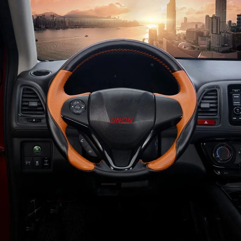 

Ручные швы из натуральной кожи чехол рулевого колеса автомобиля подходят для Honda Vezel Hrv Hr-v 2014-2017