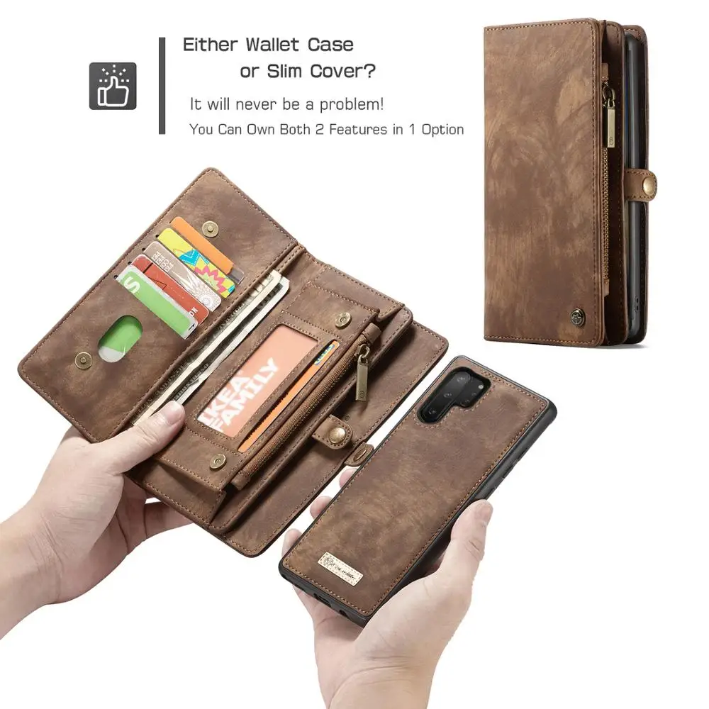 Чехол Кошелек CASEME для Samsung Galaxy S20 S10 Note10 Plus сплит кожа сумка на молнии Магнитная задняя крышка Ultra