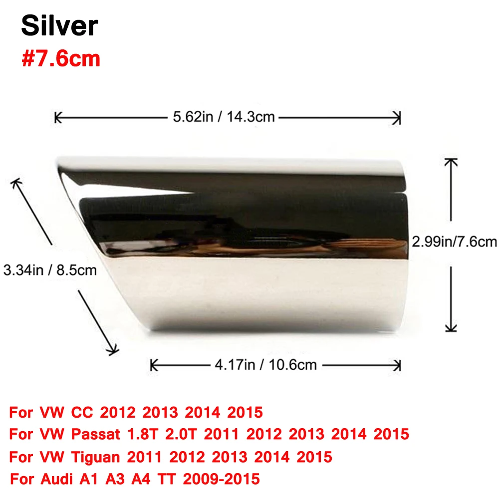 

2 шт./компл. хромированный глушитель выхлопной трубы из нержавеющей стали, наконечники выхлопной трубы для Audi A1 A3 A4 TT 2009-2015/VW Volkswagen PASSAT