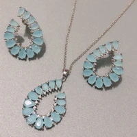 bilincolor fashion light blue stone simple bridal wedding necklace and earrings set party jewelry sets for women