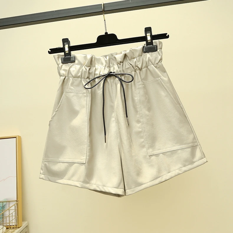 Осенние зимние кожаные шорты бежевые красные зеленые Серебристые серые черные