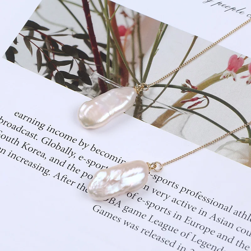 

Fashion 9-10mm Biwa Pearl Pendant Earring Chain Earring For women Jewelry
