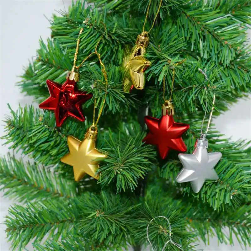

12 x 4.8cm Mini Shiny Matte Christmas Tree Decoration Star Baubles Ornament