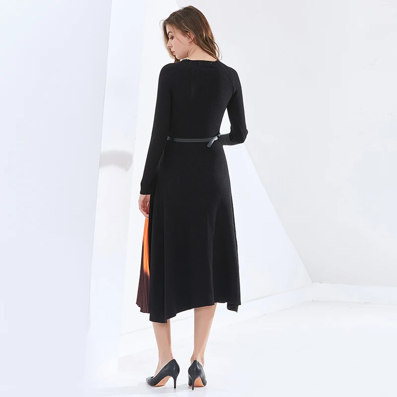 

TWOTWINSTYLE Print Dress For Women O Neck Long Sleeve High Waist Sashes Ruched Loose Vintage Mid Dresses Female 2021 Autumn Tide