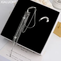 xialuoke punk long tassel rhinestone drop earrings for women hyperbole irregular metal crystal chain dangle earrings jewelry