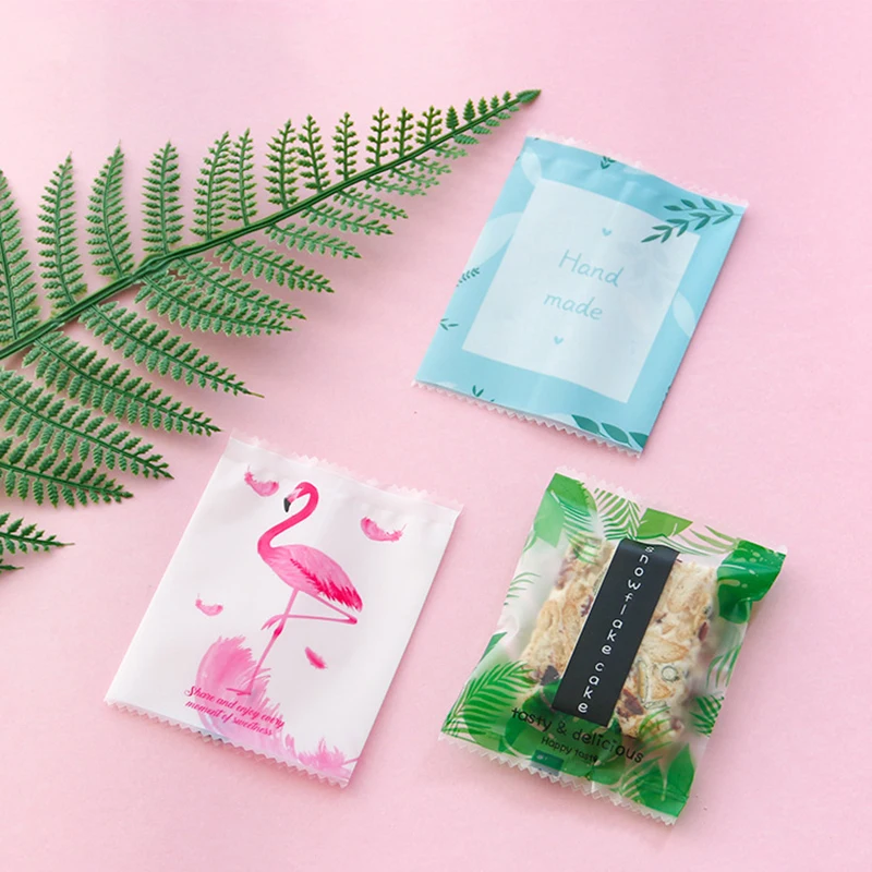2019 фламинго Зеленый лист 7*9 см пакет для упаковки печенья и конфет пластиковая
