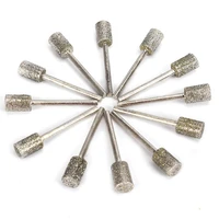 absf 12pcs 8mm head cylindrical diamond coated mounted wheel points grinding rotary bit 46 with 3mm shank for rotary tool