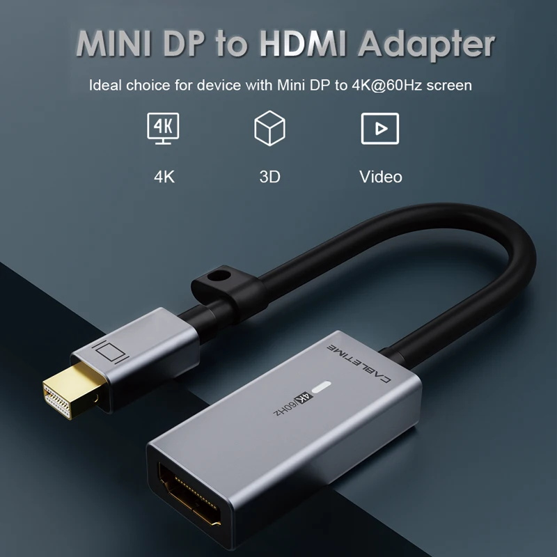 Переходник CABLETIME Mini DP/HDMI 4K/60 Гц Thunderbolt 3 совместимый с HDMI для Surface Pro 6 LenovoN359 |