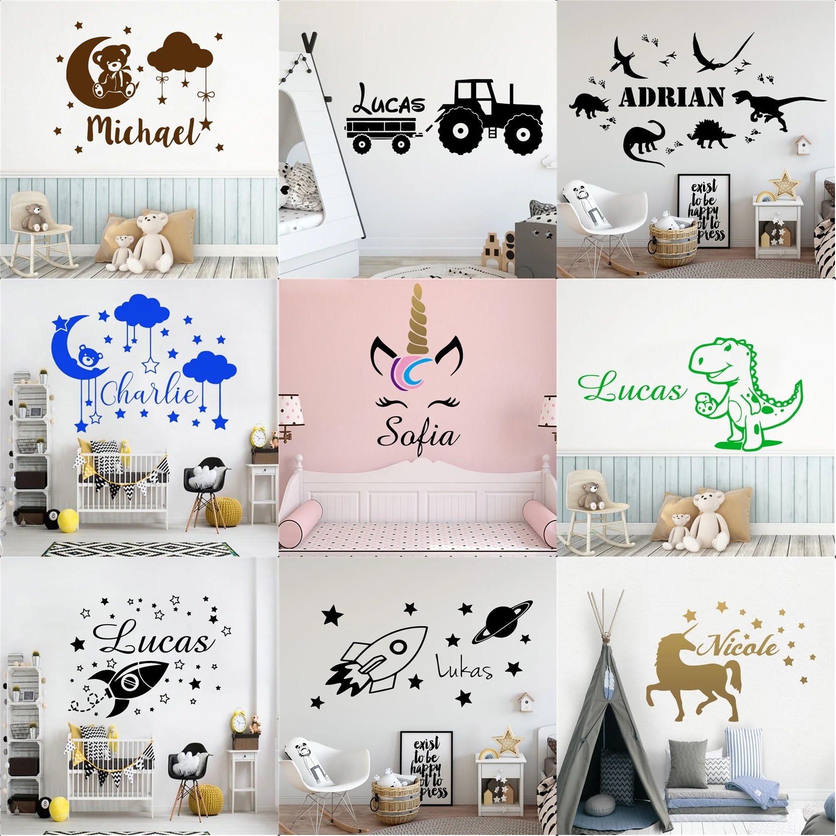 Personalized Custom Name Wall Sticker Vinyl Decals For Babys Kids Room Decoration Bedroom Decor Wallpaper Stickers Murals