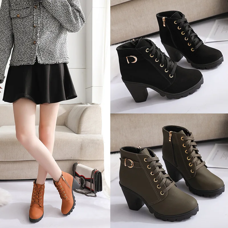 

Plus Size 35-43 Winter Casual Women Pumps Warm Ankle Boots Waterproof High Heels Snow 2020 Shoes Botas Patent Botas Muje